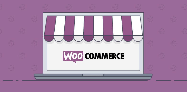 Tela de notebook coberta com um toldo como se fosse uma loja, trazendo o logo do WooCommerce