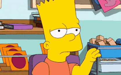 Bart Simpson mexendo a mão e girando os olhos como se dissesse "blá blá blá".