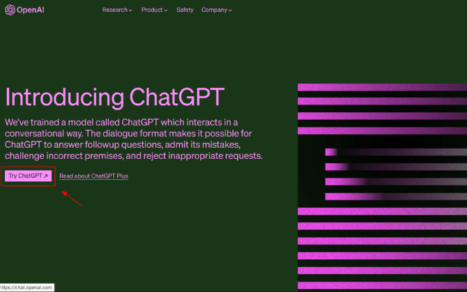 ChatGPT - página inicial